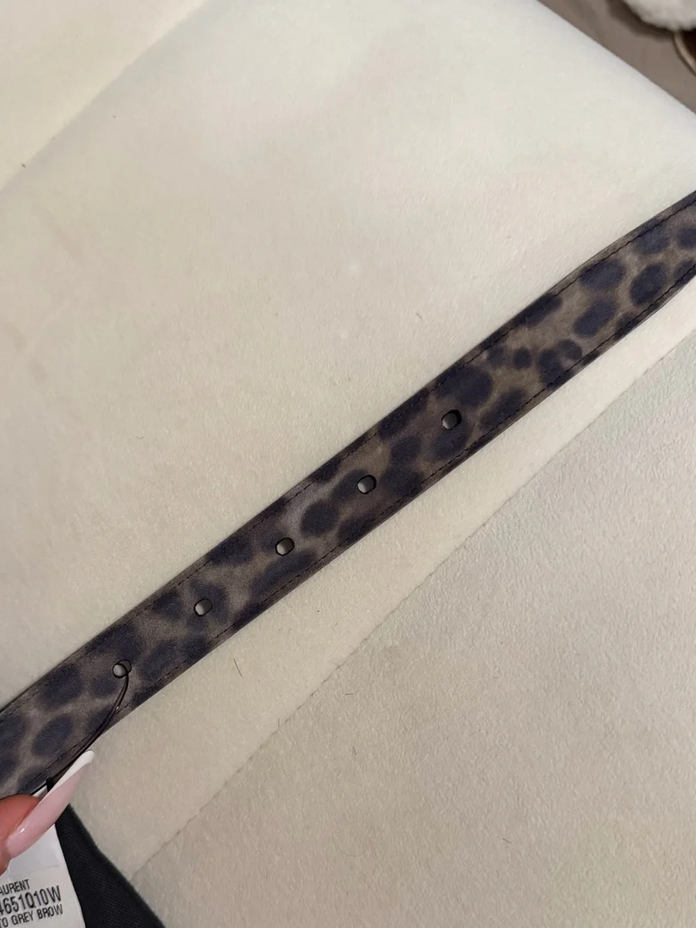 Saint Laurent Cassandre Monogram Leopard Print Leather Belt Manto Grey Brown 85